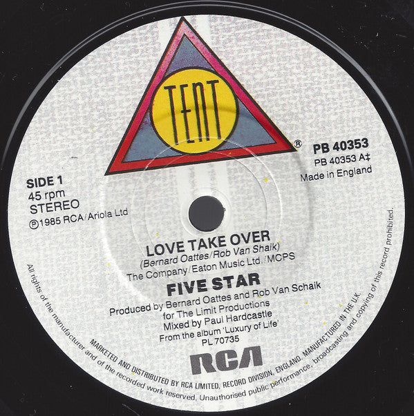 Five Star : Love Take Over (7", Single)