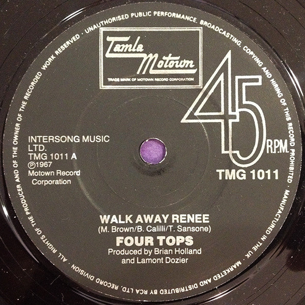 Four Tops : Walk Away Renee (7", Single, RP, Sol)