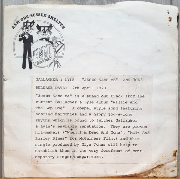 Gallagher & Lyle : Jesus Save Me (7", Promo)