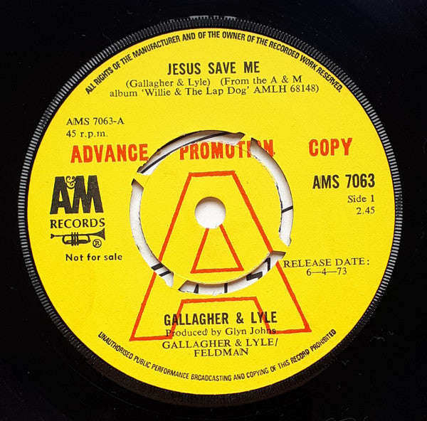 Gallagher & Lyle : Jesus Save Me (7", Promo)