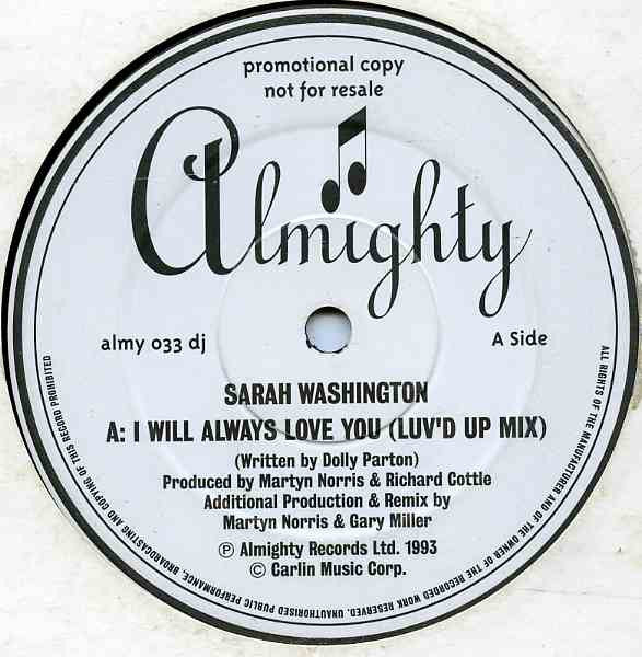 Sarah Washington : I Will Always Love You (12", Promo)