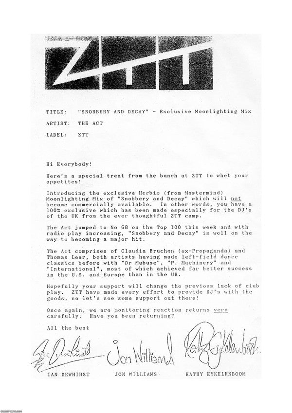 Act : Snobbery & Decay (Moonlighting Mix) (The Herbie (From Mastermind) Mixes) (12", Promo)
