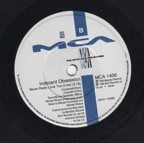 Indecent Obsession : Tell Me Something (7")