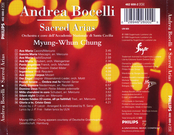 Andrea Bocelli, Orchestra dell'Accademia Nazionale di Santa Cecilia E Coro dell'Accademia Nazionale di Santa Cecilia, Myung-Whun Chung : Sacred Arias (CD, Album)
