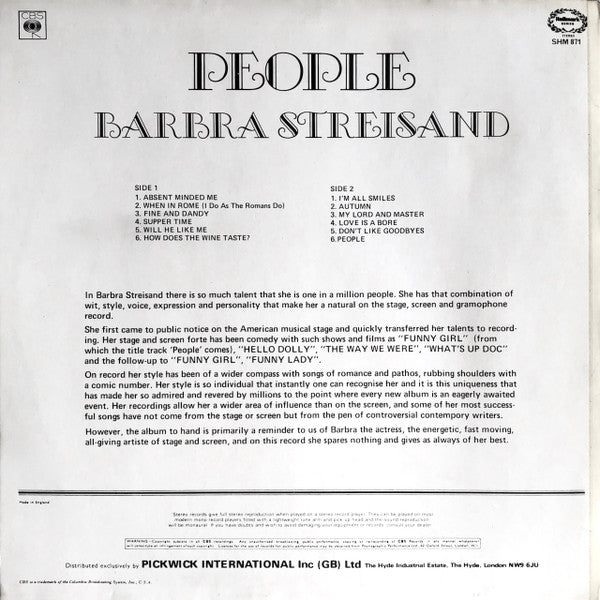 Barbra Streisand : People (LP, Album, RE)