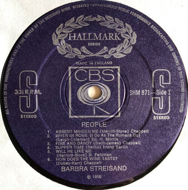 Barbra Streisand : People (LP, Album, RE)