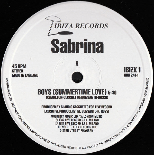 Sabrina : Boys (Summertime Love) (12", Single)