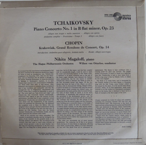 Pyotr Ilyich Tchaikovsky, Frédéric Chopin, Nikita Magaloff, The Hague Philharmonic Conducted By Willem Van Otterloo : Piano Concerto No. 1; Krakowiak (LP)