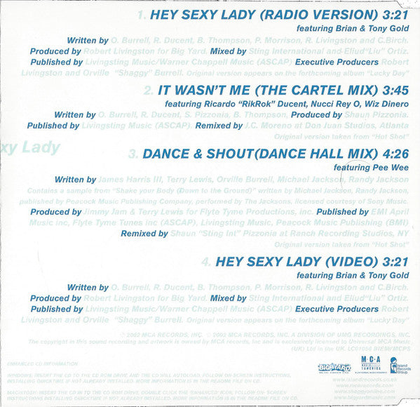 Shaggy : Hey Sexy Lady (CD, Single, Enh)