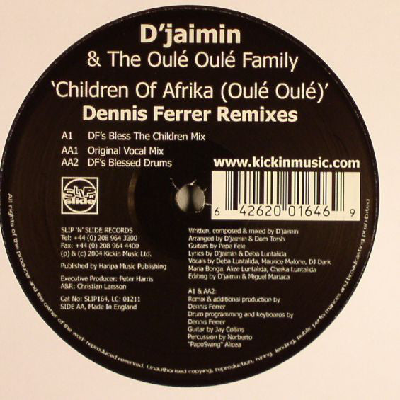 Djaimin & The Oulé Oulé Family : Children Of Afrika (Oulé Oulé) (Dennis Ferrer Remixes) (12")