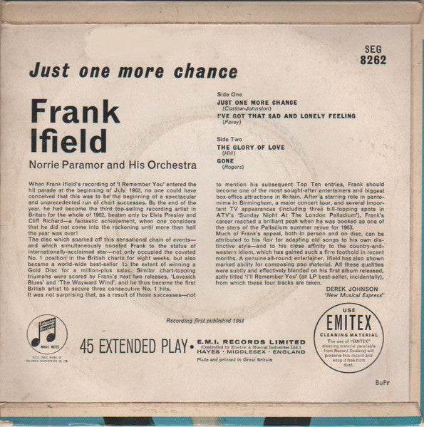Frank Ifield : Just One More Chance (7", EP, Mono)