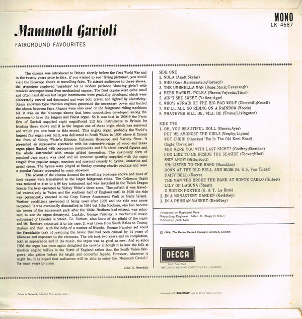 Mammoth Gavioli Fair Organ : Fairground Favourites (LP, Album, Mono)