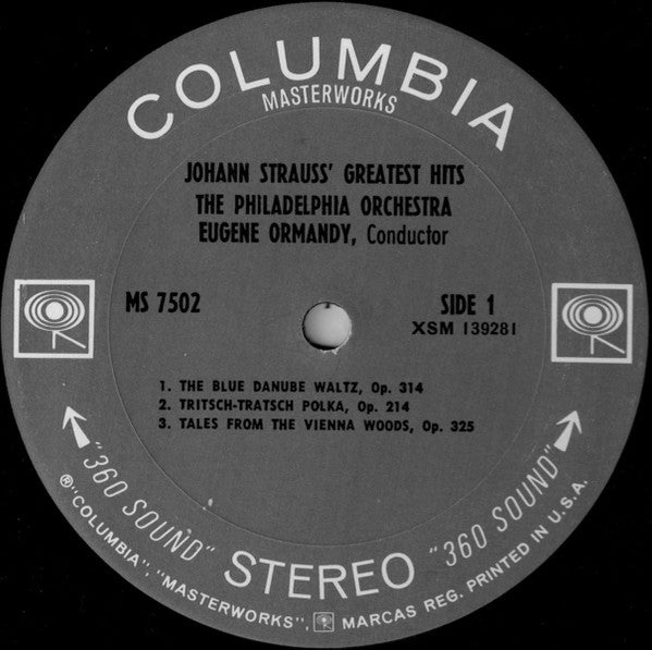 Johann Strauss Jr. - The Philadelphia Orchestra, Eugene Ormandy : Johann Strauss' Greatest Hits (LP, Comp)