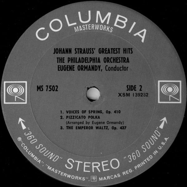Johann Strauss Jr. - The Philadelphia Orchestra, Eugene Ormandy : Johann Strauss' Greatest Hits (LP, Comp)