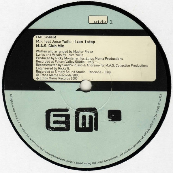 Master Freez Feat Joyce Yuille : I Can't Stop (12")