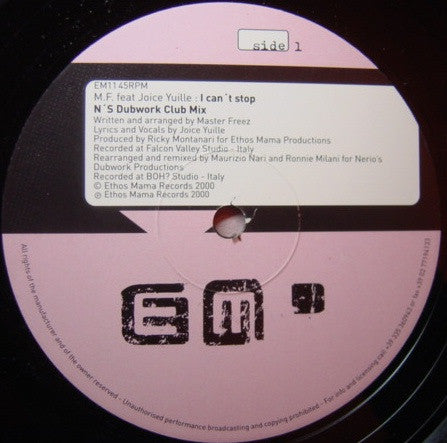 Master Freez feat Joyce Yuille : I Can't Stop (12")