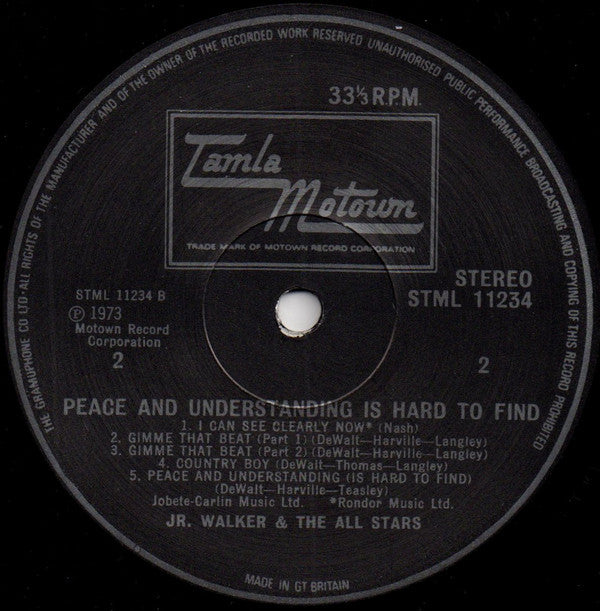 Junior Walker & The All Stars : Peace & Understanding Is Hard To Find (LP, Album)