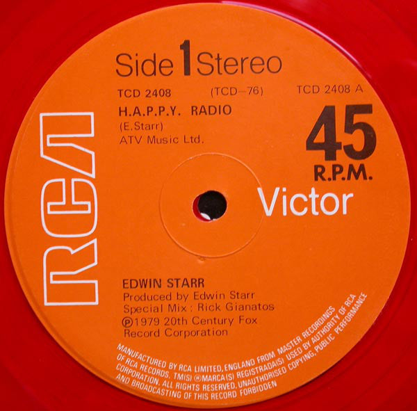 Edwin Starr : H.A.P.P.Y. Radio (Extended Disco Version) (12", Red)