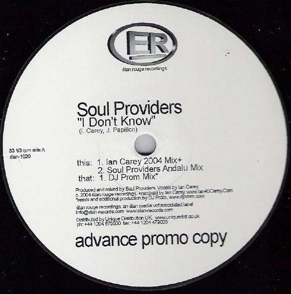 Soul Providers : I Don't Know (12", Promo)