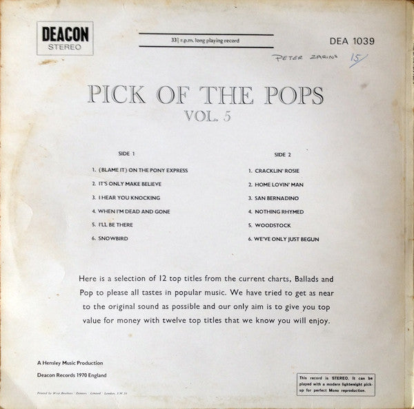 Unknown Artist : Pick Of The Pops Vol. 5 (LP)