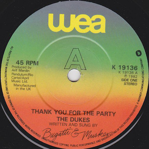 The Dukes (13) : Thank You For The Party (7", Single)