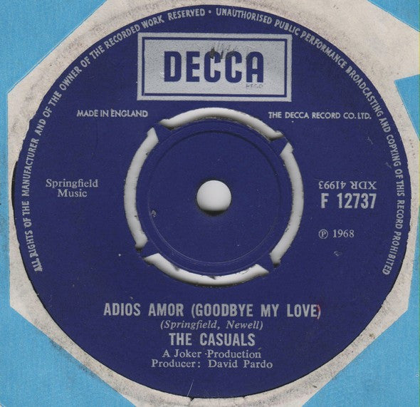 The Casuals : Adios Amor (Goodbye My Love) (7", Single)