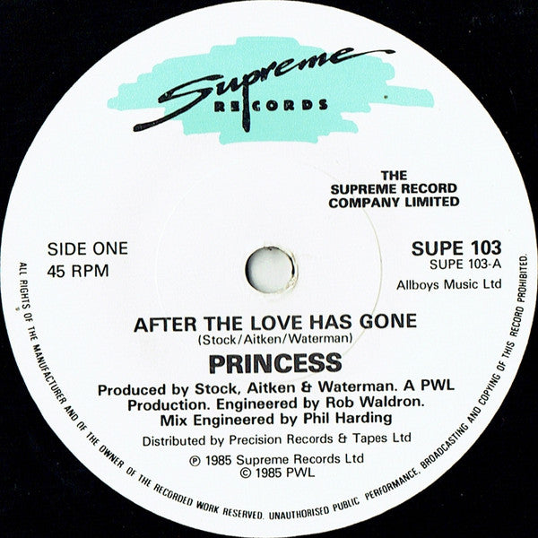 Princess : After The Love Has Gone (7", Single)