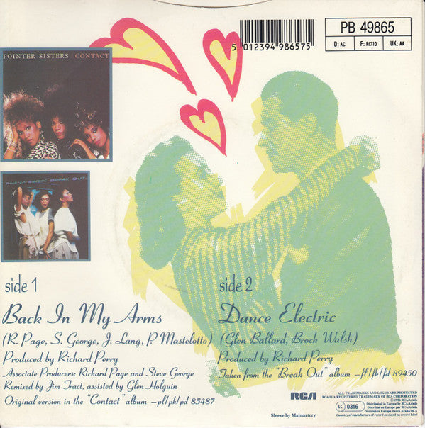 Pointer Sisters : Back In My Arms (7", Single)
