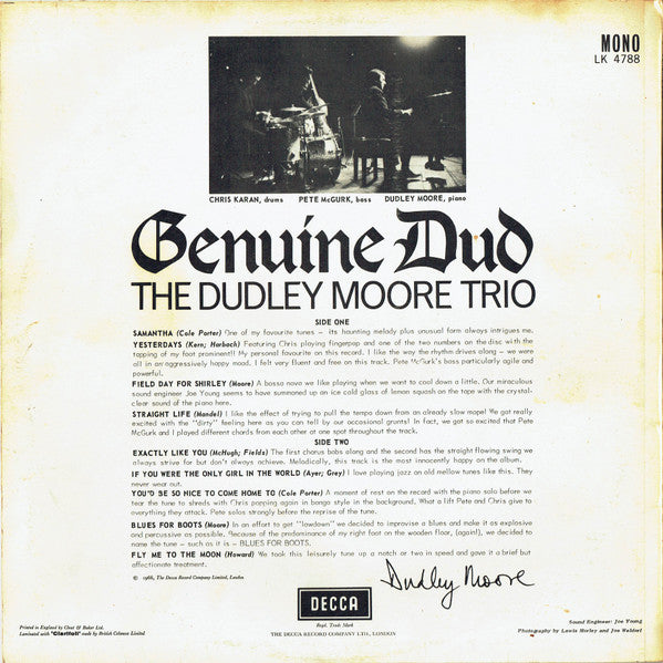 Dudley Moore Trio : Genuine Dud (LP, Album, Mono)
