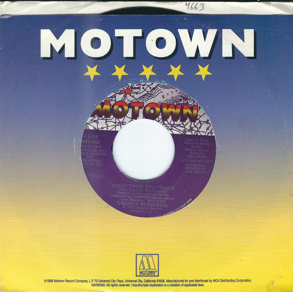 Smokey Robinson : Everything You Touch (7", Single, Glo)