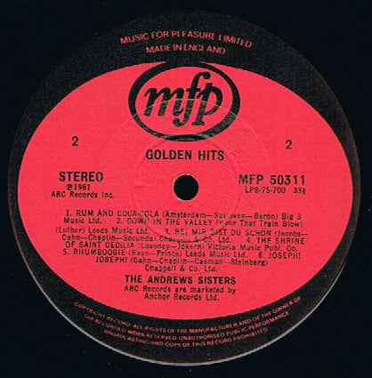 The Andrews Sisters : Golden Hits (LP, Album)