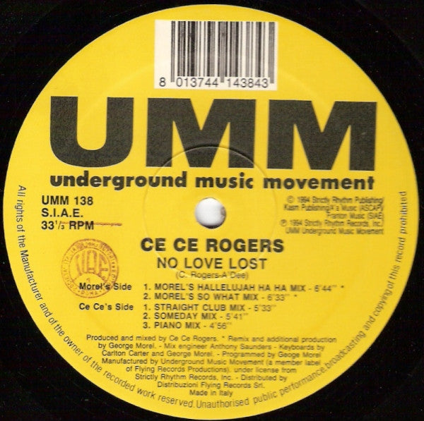 Ce Ce Rogers : No Love Lost (12")