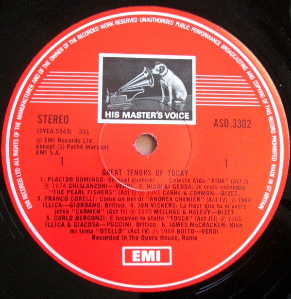 Carlo Bergonzi, Franco Corelli, Placido Domingo, Nicolai Gedda, James McCracken, Luciano Pavarotti, Jon Vickers : Great Tenors Of Today (LP, Comp)