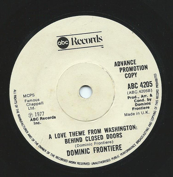 Dominic Frontiere : Washington: Behind Closed Doors (Main Theme) (7", Single, Mono, Promo)
