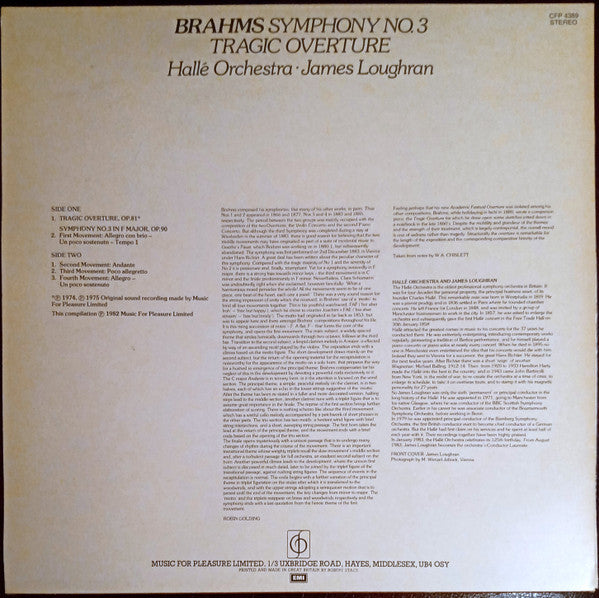 Johannes Brahms - Hallé Orchestra, James Loughran : Symphony No.3 Tragic Overture (LP)