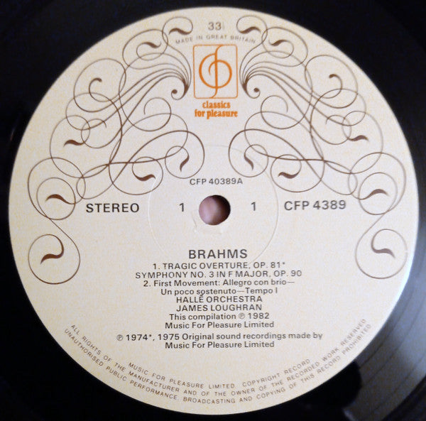 Johannes Brahms - Hallé Orchestra, James Loughran : Symphony No.3 Tragic Overture (LP)