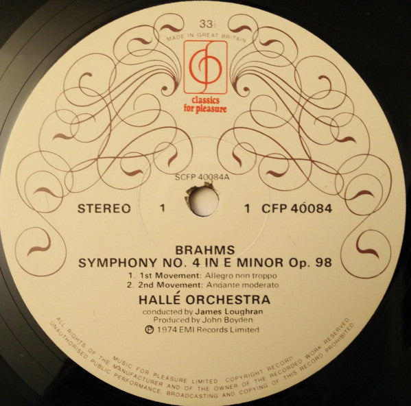 Johannes Brahms - Hallé Orchestra, James Loughran : Symphony No.4 In E Minor (LP)