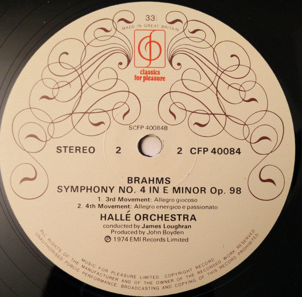 Johannes Brahms - Hallé Orchestra, James Loughran : Symphony No.4 In E Minor (LP)