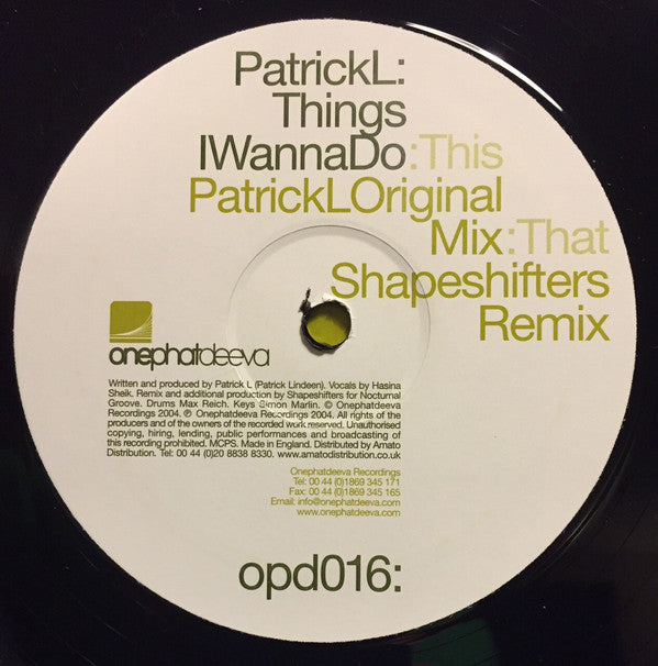 Patrick L : Things I Wanna Do (12")