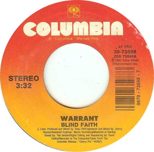 Warrant : Blind Faith (7", Single, Styrene, Car)