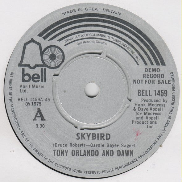 Tony Orlando And Dawn* : Skybird (7", Single, Promo)