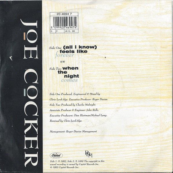 Joe Cocker : (All I Know) Feels Like Forever (7", Single)