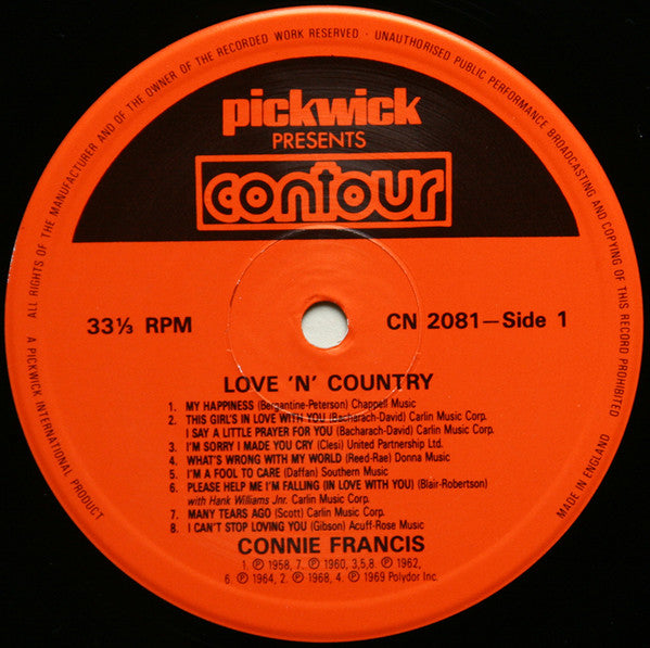 Connie Francis : Love 'N' Country (LP, Comp)
