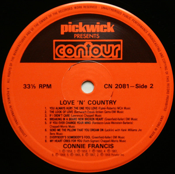 Connie Francis : Love 'N' Country (LP, Comp)