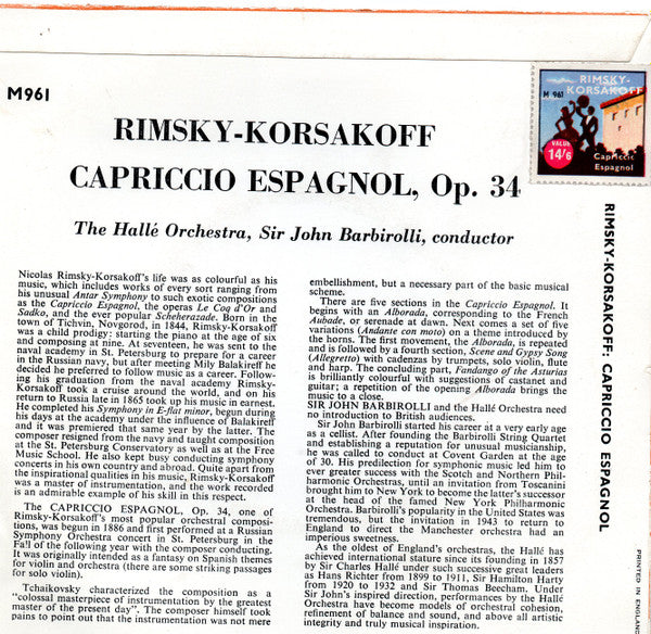 Nikolai Rimsky-Korsakov, Hallé Orchestra, Sir John Barbirolli : Capriccio Espagnol (7")