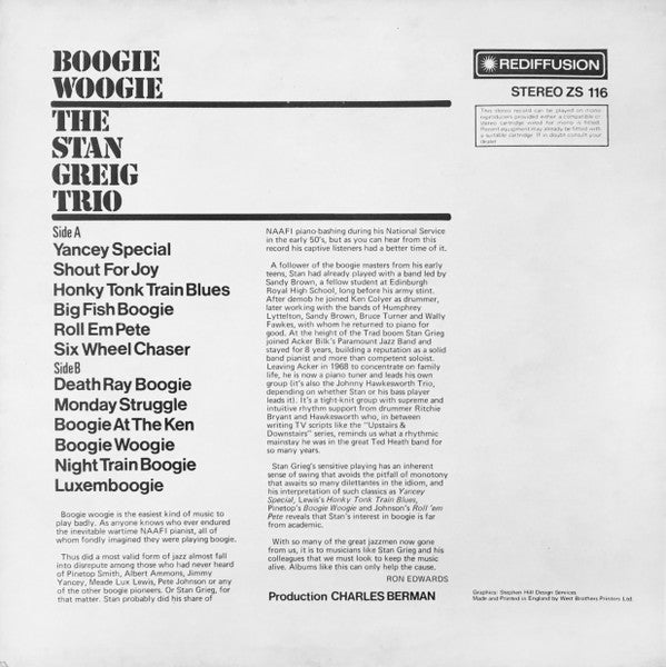 The Stan Greig Trio : Boogie Woogie (LP)