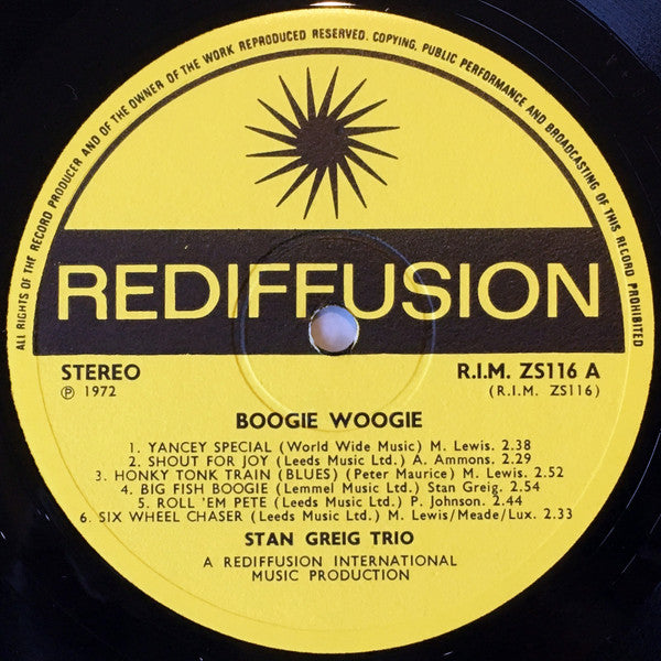 The Stan Greig Trio : Boogie Woogie (LP)