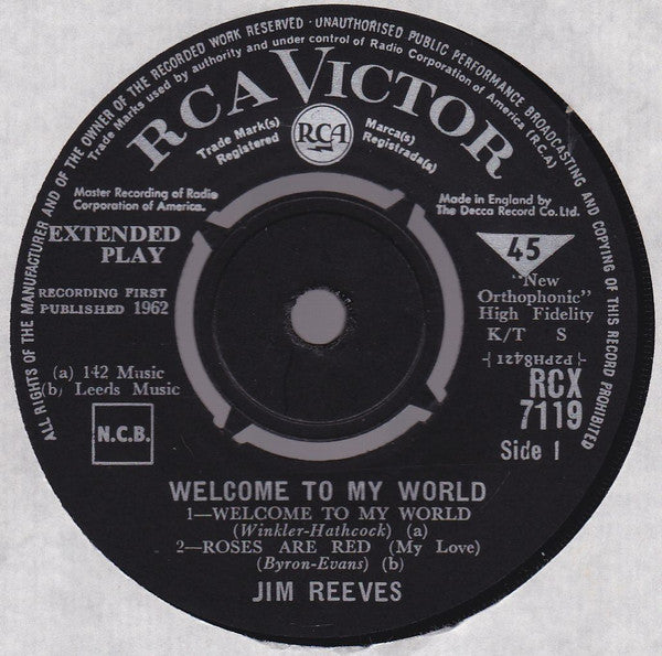 Jim Reeves : Welcome To My World (7", EP, Mono)
