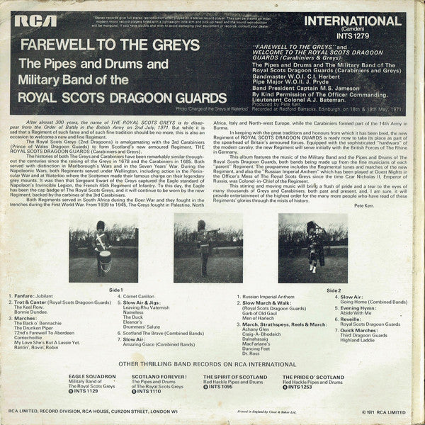 The Pipes And Drums Of The Royal Scots Dragoon Guards (Carabiniers And Greys) And The Military Band Of The Royal Scots Dragoon Guards (Carabiniers And Greys) : Farewell To The Greys (LP)