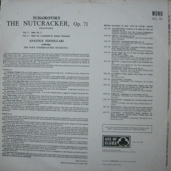 Pyotr Ilyich Tchaikovsky / Anatole Fistoulari Conducting Orchestre De La Société Des Concerts Du Conservatoire : The Nutcracker - Suites 1 & 2 (LP, Mono, RE, Blu)